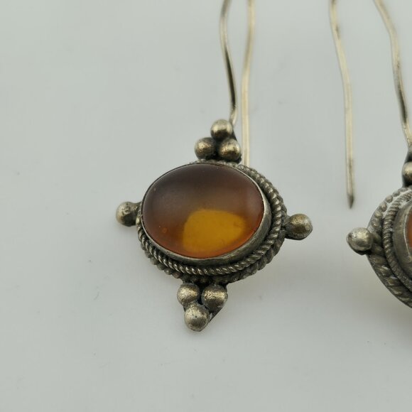 Vintage Sterling Silver 925 Earrings Yellow Stone - Picture 6 of 10